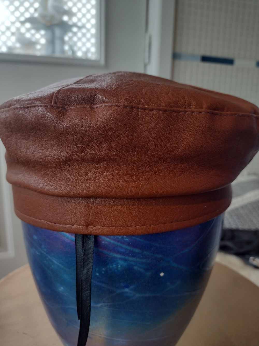 Brown Leather Baker Boy Hat